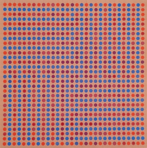 Vibration des adjacents rouge-bleu, fond violet - Horacio Garcia-Rossi