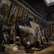Vue imaginaire de la Grande Galerie du Louvre (détail) - Hubert Robert