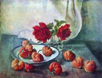 Roses and strawberries - Ilia Mashkov