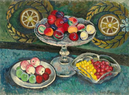 Натюрморт с венками, яблоками и сливами, 1912 - 1914 - Илья Машков