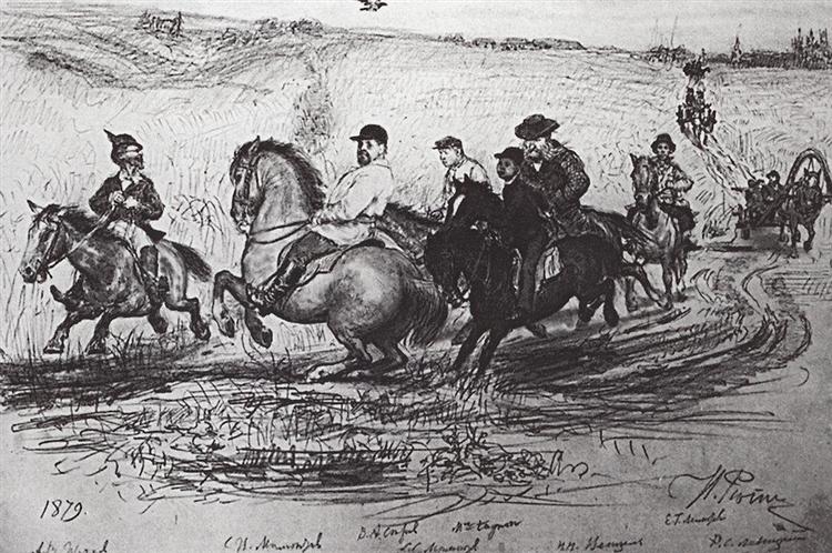 Cavalcade in Abramtzevo, 1879 - Ilia Répine