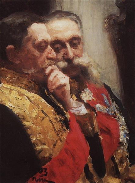 Portrait of members of State Council Ivan Logginovich Goremykin and Nikolai Nikolayevich Gerard. Study., 1903 - Ілля Рєпін