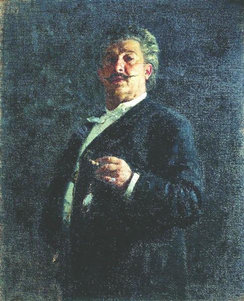 Portrait of painter and sculptor Mikhail Osipovich Mikeshin, 1888 - Ilia Répine
