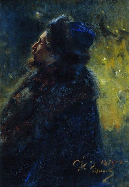 Portrait of painter Viktor Mikhailovich Vasnetsov. Study for the picture Sadko in the Underwater Kingdom., 1875 - Ilya Yefimovich Repin