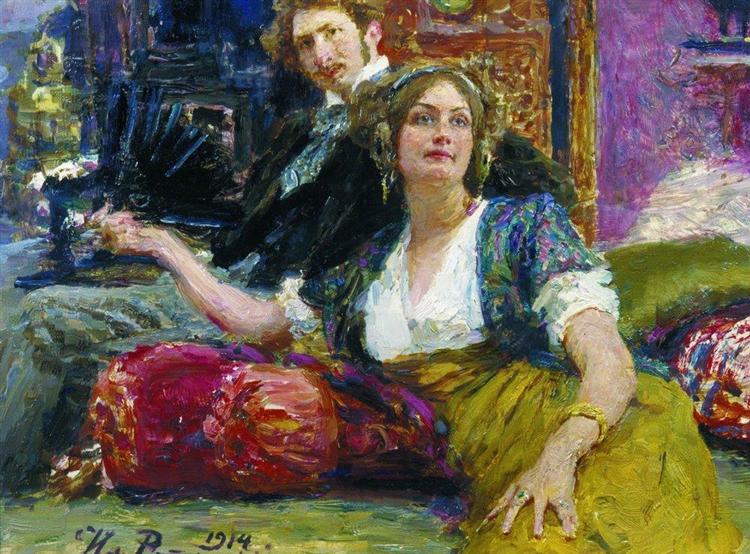 Портрет поэта С.М.Городецкого с женой, 1914 - Илья Репин