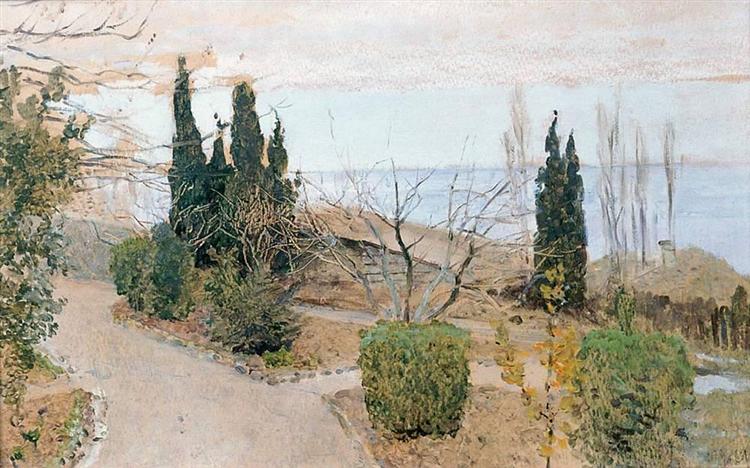 Garden in Yalta. Cypress trees., 1886 - Isaak Iljitsch Lewitan