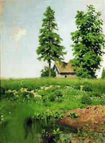 Hut on the meadow - Ісак Левітан