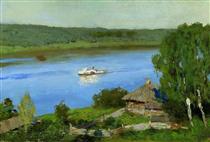 Landscape with a steamboat - Isaak Iljitsch Lewitan