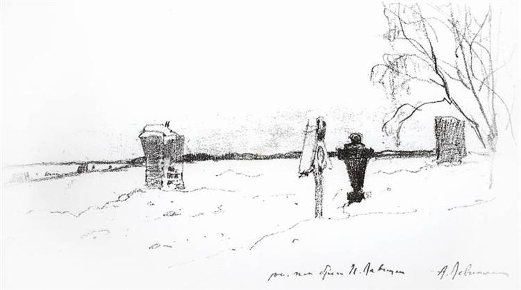Winter landscape. Cemetery., c.1885 - 艾萨克·伊里奇·列维坦
