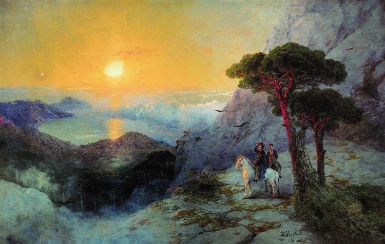 Pushkin at the top of the Ai-Petri Mountain at sunrise, 1899 - Ivan Konstantinovich Aivazovskii