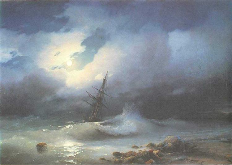 Rough sea at night, 1853 - 伊凡·艾瓦佐夫斯基