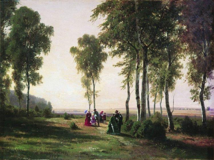 Пейзаж с гуляющими, 1869 - Иван Шишкин