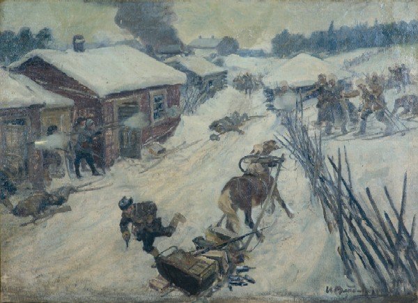 An episode from the Civil War. The battle in the village., 1920 - Иван Владимиров
