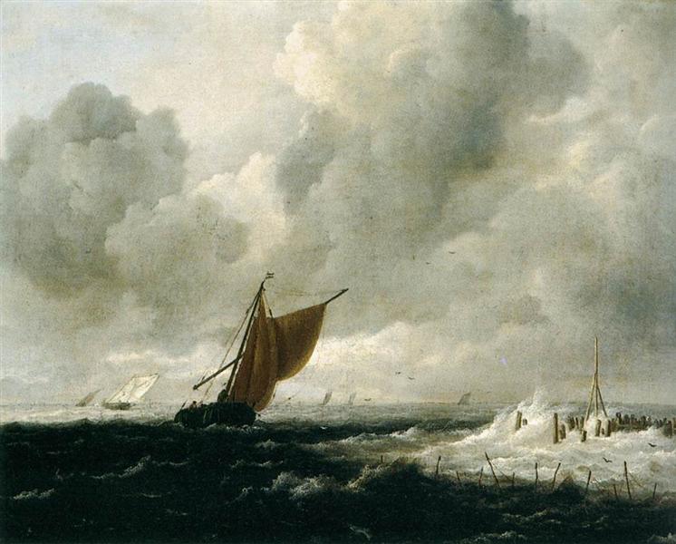 Stormy Sea with Sailing Vessels, 1668 - Якоб Ізакс ван Рейсдал