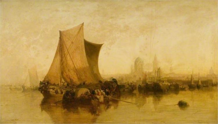 View of Mayence, Germany, with Market Boats, 1871 - James Webb