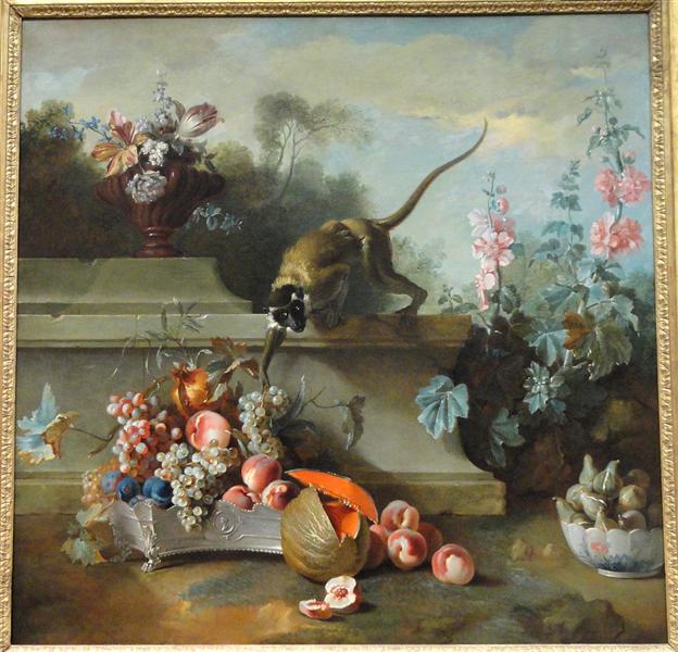 Still Life with Monkey, Fruits, and Flowers, 1724 - Jean-Baptiste Oudry