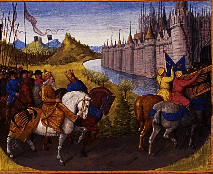 Entry of Louis VII (c.1120-80) King of France and Conrad III (1093-1152) King of Germany into Constantinople during the Crusades, 1147-49 - Jean Fouquet