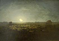 Стадо овец, лунный свет - Жан-Франсуа Милле