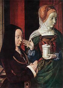 Portrait présumé de Madeleine de Bourgogne, dame de Laage présentée par sainte Madeleine - Jean Hey