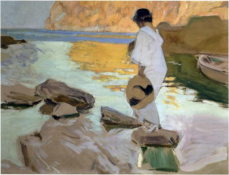 Elena in cove, San Vicente at Majorca, 1919 - 霍金‧索羅亞