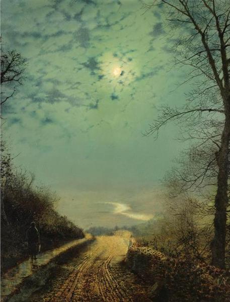 A Wet Road By Moonlight, Wharfedale - Джон Эткинсон Гримшоу