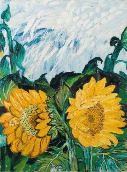 Sunflowers and Sun-Crossed Sky in Summer, 1968 - John Bratby
