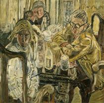 Three People at a Table - John Bratby