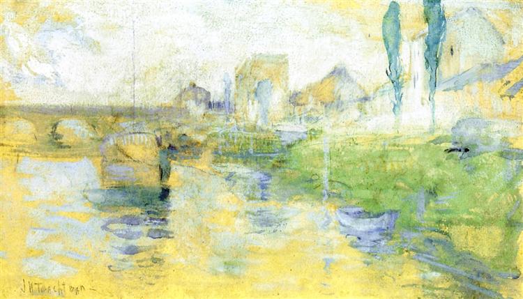 French River Scene, 1884 - Джон Генри Твахтман (Tуоктмен)