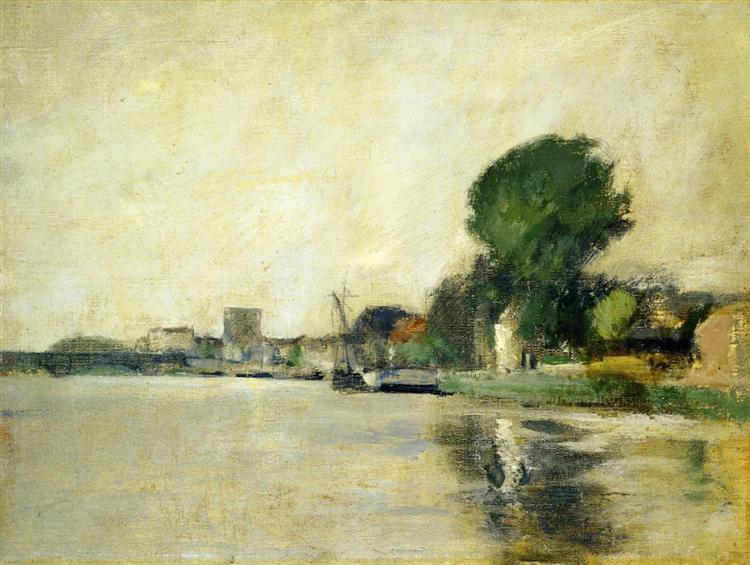 View along a River, c.1883 - c.1885 - Джон Генри Твахтман (Tуоктмен)