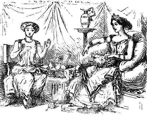 Miss Fabia, the Younger, astonished at the Patrician's Double-knock - John Leech