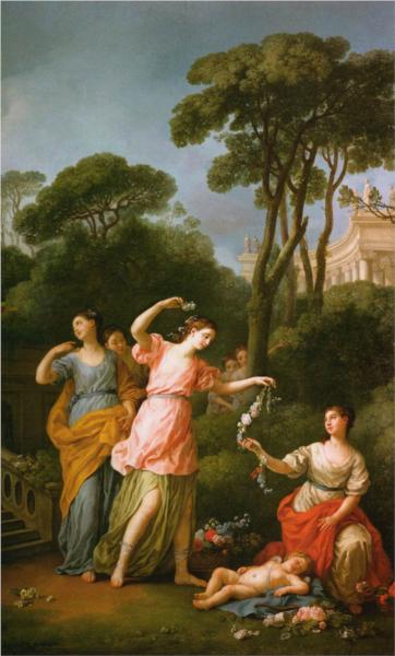 Greek Maidens Adorning a Sleeping Cupid with Flowers, 1773 - Жозеф-Мари Вьен