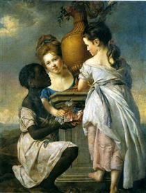 A Conversation between Girls, or Two Girls with their Black Servant - Joseph Wright of Derby