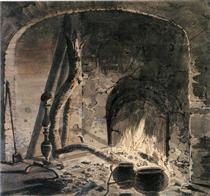 An Open Hearth with a Fire - Joseph Wright