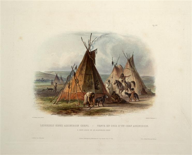 A Skin Lodge of an Assiniboin Chief, plate 16 from Volume 1 of 'Travels in the Interior of North America', 1843 - Карл Бодмер