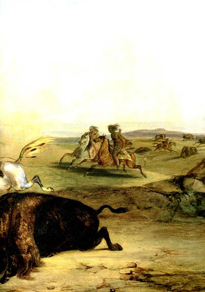 Indians Hunting The Bison [ Right ], 1832 - Karl Bodmer