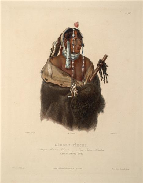 Mándeh Páhchu, a Young Mandan Indian, plate 24 from Volume 1 of 'Travels in the Interior of North America', 1843 - Karl Bodmer