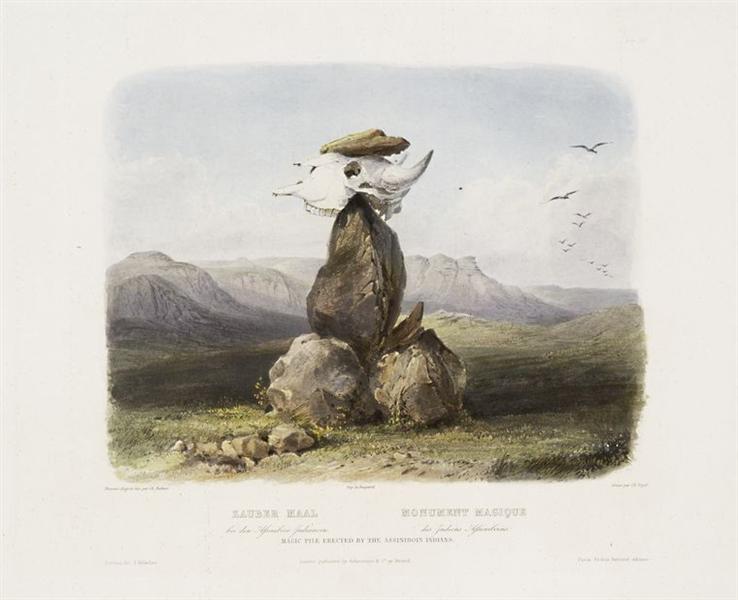 Magic Pile Erected by the Assiniboin Indians, plate 15 from Volume 1 of 'Travels in the Interior of North America', 1843 - Karl Bodmer