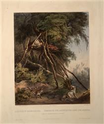 Tombs of Assiniboin Indians on Trees, plate 30 from volume 1 of `Travels in the Interior of North America' - Карл Бодмер