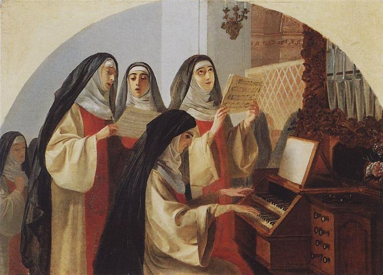 Монахини монастыря Святого Сердца в Риме, поющие у органа, 1849 - Карл Брюллов