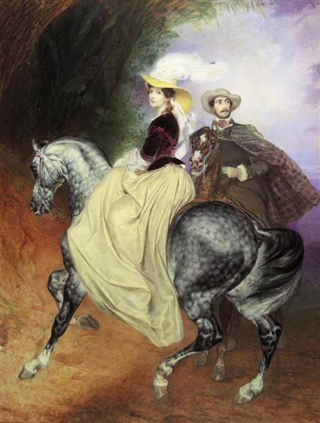 Portrait of Ye. Mussart and E. Mussart. (Riders), 1849 - Карл Брюллов
