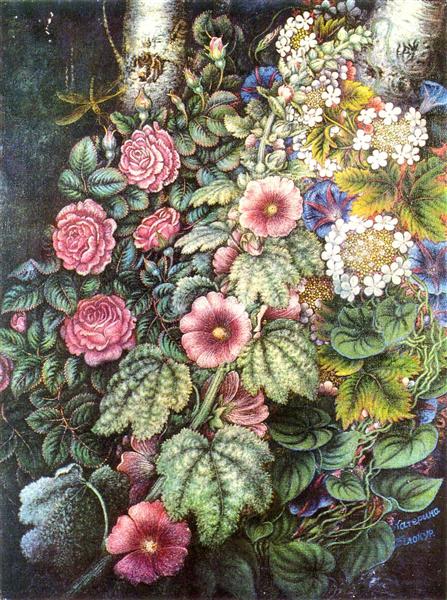 Mallows and roses, 1954 - 1958 - Kateryna Bilokur