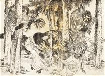 A woman makes a cursing ritual ceremony - Hokusai