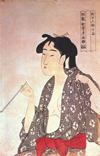 Woman smoking - Китагава Утамаро