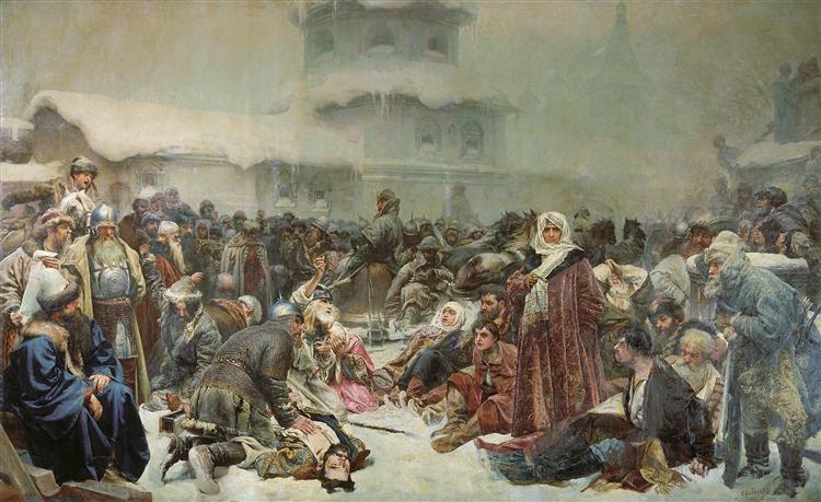 Martha the Mayoress. Destruction of Novgorod by Ivan III., 1889 - Klavdy Lebedev