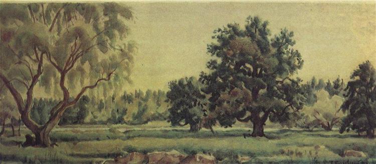 Landscape with oaks and willows, 1940 - Constantin Bogaïevski