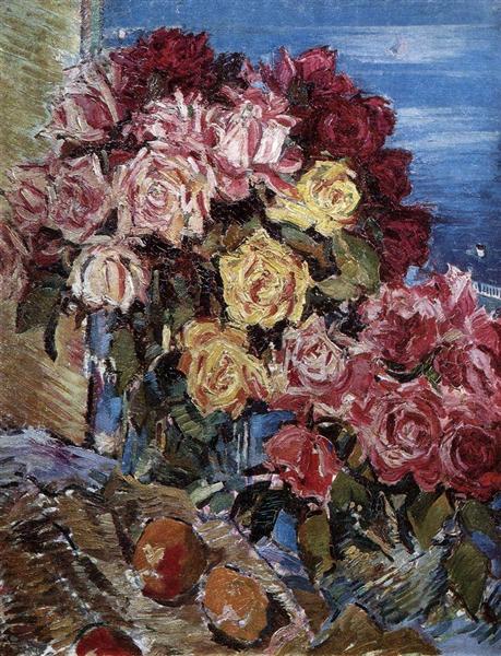 Розы на фоне моря, c.1930 - Константин Коровин