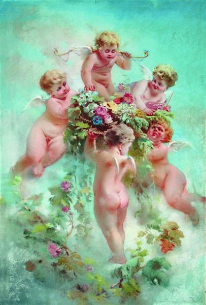 Cupids with Flowers - Konstantin Makovsky