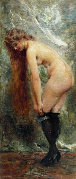 Nude Woman in Black Stockins, c.1890 - c.1900 - Konstantin Makovsky