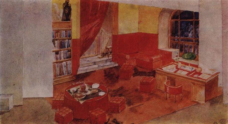 Set Design for staging Diary of Satan (by L. Andreev), 1922 - Kouzma Petrov-Vodkine