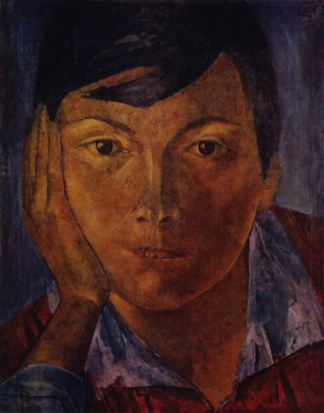 Yellow face (female face), 1921 - Kouzma Petrov-Vodkine